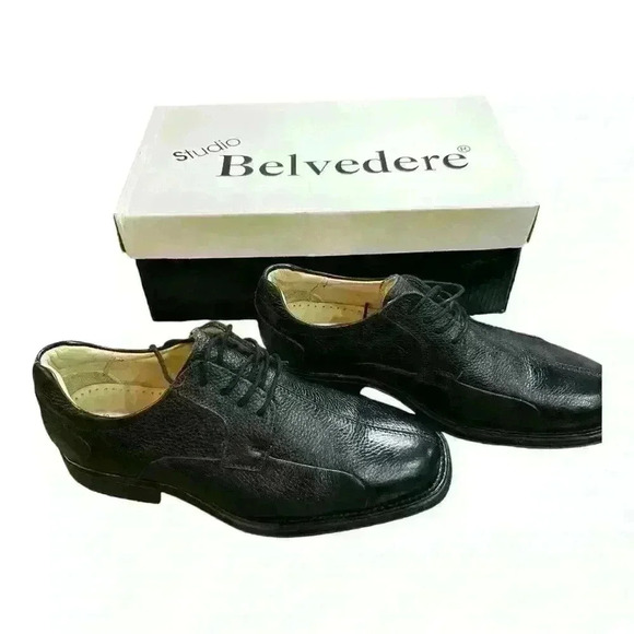 LIKE NEW Belvedere Bay Bridge Lace Up Oxford Shoes Men Size 8.5D Black Leather - Picture 14 of 16